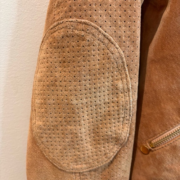 GOOSECRAFT Sz L Moto Style Jacket Biker 032 Suede Gold Hardware Leopard Lining - Picture 4 of 13